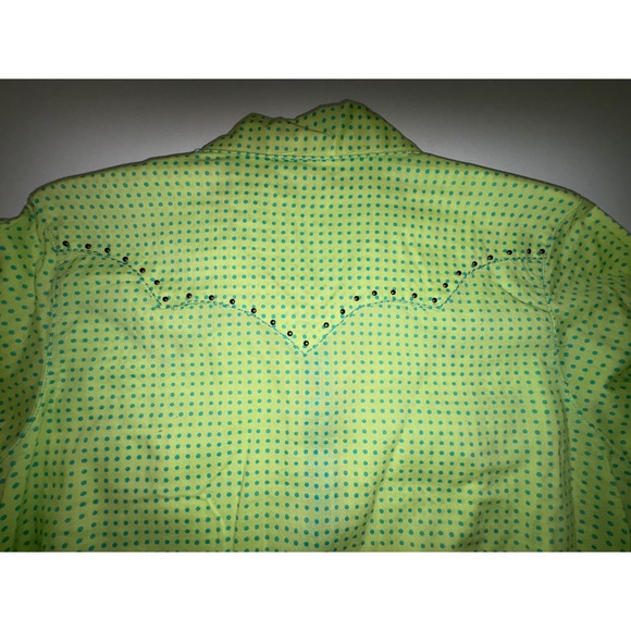 Twenty X  Women's Long Sleeve Western Shirt Polka Dot Lime Green & Turq/blue - Picture 11 of 12